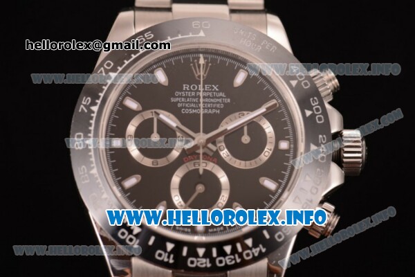 Rolex Daytona Chrono Swiss Valjoux 7750 Automatic Stainless Steel Case/Bracelet with Black Dial and Stick Markers (BP) - Click Image to Close